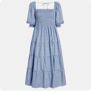 NWT Hill House Nesli Nap Dress in Diana Check Blue Plaid Smocked Midi Ruffle XL